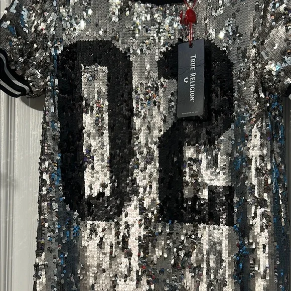 True Religion Silver Sequin Dress with Black Detail - Picture 2 of 11